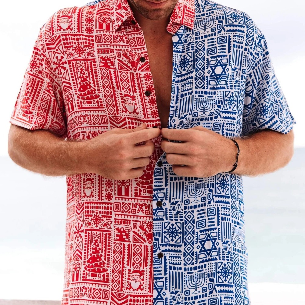 Kenny Flowers Mens Chrismukkah Christmas‎ Haunkkah Hawaiian Shirt Size L